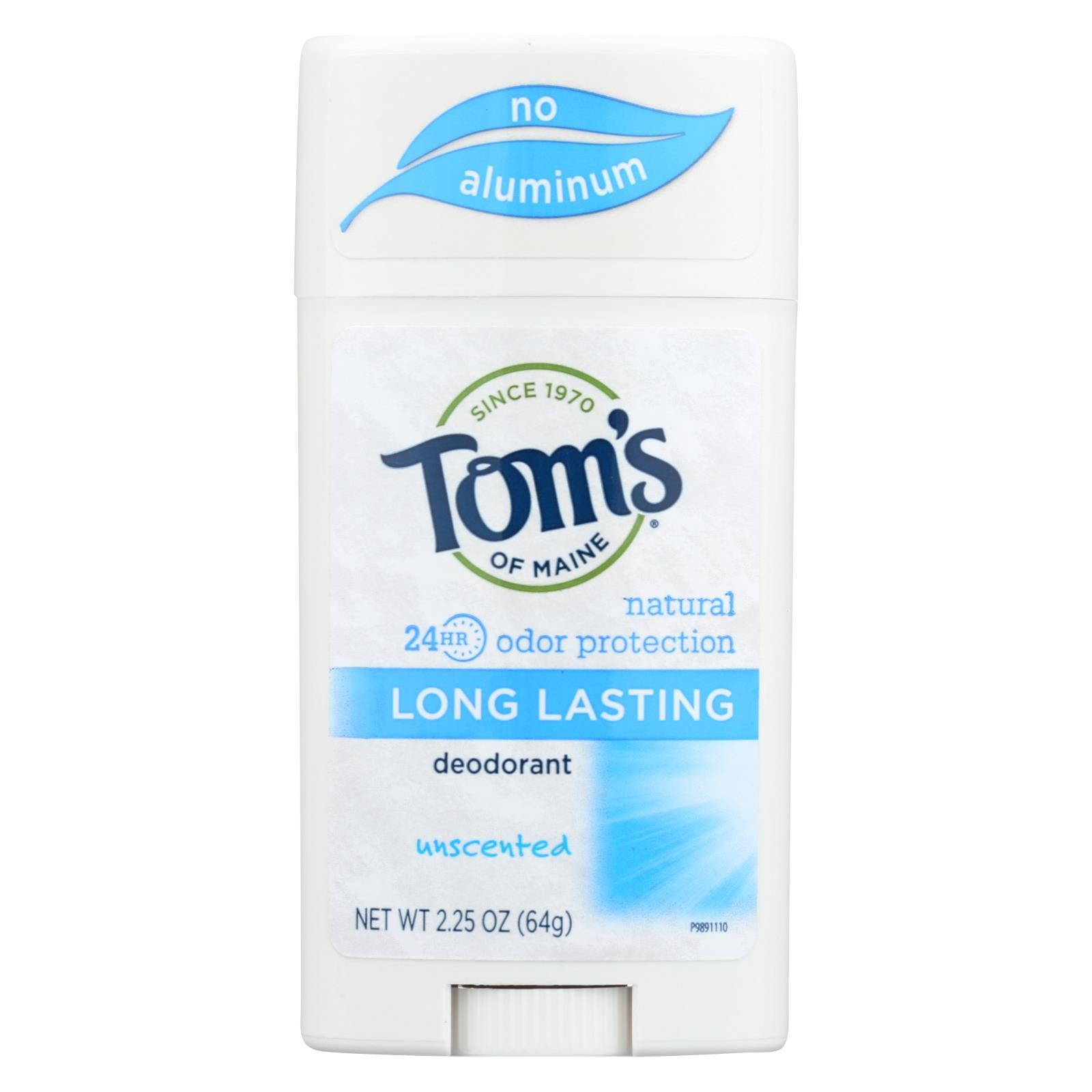 Tom&#39;s Of Maine Natural Long-lasting Deodorant Stick Unscented - 2.25 Oz Each - Case Of 6
