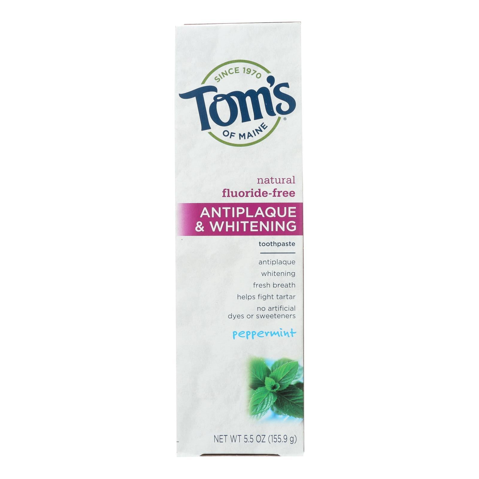Tom&#39;s Of Maine Antiplaque And Whitening Toothpaste Peppermint - 5.5 Oz - Case Of 6